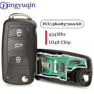 jingyuqin 원격 키 434MHz ID48 칩 5K 0837202 VW 골프 티구안 폴로 파사트 CC 좌석 Skoda Mk6 Octavia Jetta Beetle용 AD/202Q