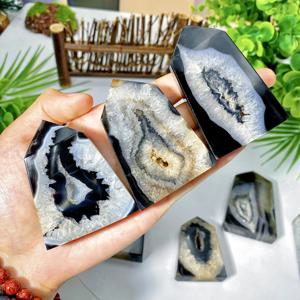 1PC 무작위 고품질 검은 Sardonyx Geode 마노 포인트, 천연 크리스탈 포인트, 가정 장식, 반짝이, 크리스마스 선물