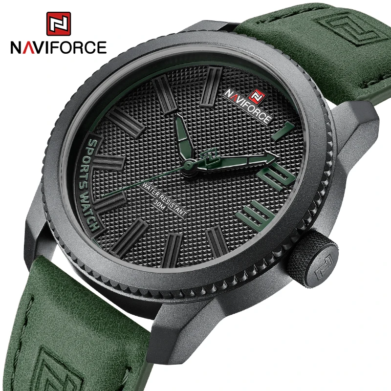 NAVIFORCE 인기 남성 손목 시계 군사 스포츠 충격 방지 방수 가죽 시계 남성 패션 캐주얼 시계 Relogio Masculino