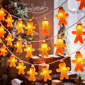 1pc 10/20 LED 생강 빵 크리스마스 LED 문자열 조명 배터리 전원 귀여운 남자 여자 생강 빵 요정 램프 침실 장식