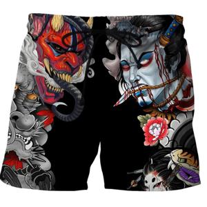 트렌드 일본 사무라이 패턴 비치 반바지 여름 패션 쿨 남성 키즈 3D 프린트 수영 트렁크 루즈 스트리트웨어 하라주쿠 바지