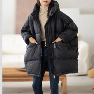 여성용 90% 화이트 덕 다운 재킷, 캐주얼 루즈 오버 사이즈, 따뜻한 파카, 드로스트링 후드 퍼퍼 코트, 2025 겨울 신상