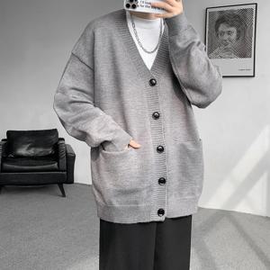 플러스 사이즈 한국 스타일 V넥 카디건 남성용 포켓 디자인 심플 스웨터, 인기 남성 캐주얼 데일리 니트 코트, 가을 신상, 8XL-M