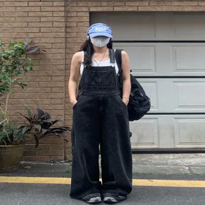 특대형 300파운드 스트레이트 레그 데님 오버올 바닥 길이 작업복 하이웨이스트 봄 여름 신상 다용도 원피스