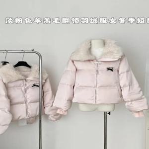 여성용 핑크 라펠 짧은 다운 코튼 재킷, 루즈 캐주얼 두꺼운 활 지퍼 코트, 파카 트렌드 의류, 프렌치 2024 가을 겨울
