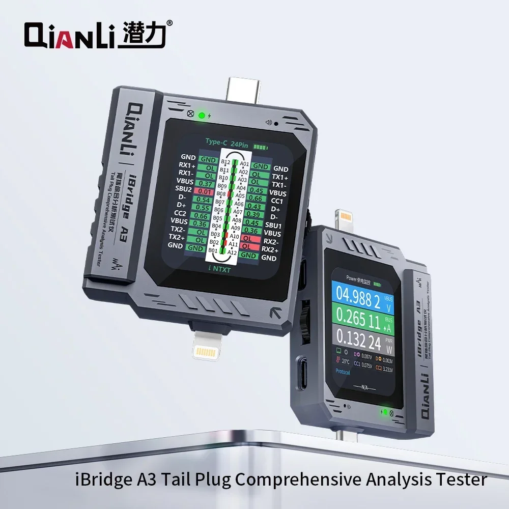 QIANLI iBridge A3 휴대폰 테일 플러그 감지기 IPhone HUAWEI Samsung XM용 Lightning 및 Type-C 인터페이스 장치 지원
