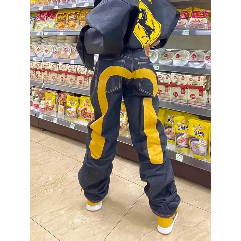 청바지 여성 고딕 Y2K 레트로 streetwear 블랙 카고 펑크 빈티지 Kpop 인쇄 넓은 다리 데님 Panrts 여성 가을 ​​바지 바지