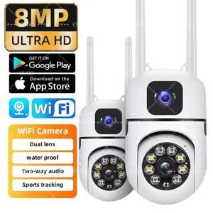 8MP Wifi 카메라 듀얼 렌즈 보안 무선 야외 카메라 양방향 오디오 컬러 나이트 비전 베이비 모니터 감지 무선 캠