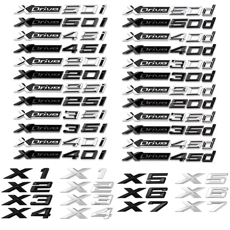 3D Xdrive 20d 30d 35d 40d 50d 20i 25i 30i 자동차 펜더 엠블럼 트렁크 배지 스티커 X1 X3 X4 X5 X6 X7 로고 액세서리