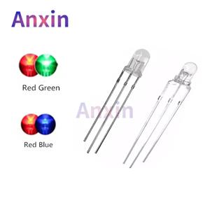 50개 3mm 5mm 바이컬러 램프 빨강 초록 파랑 공통 양극/음극 3핀 확산 안개형 하이라이트 LED 발광 다이오드 DIY 키트