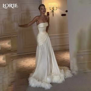 LORIE 크레페 겸손한 인어 웨딩 드레스 럭셔리 Strapless 신부 가운 맞춤형 주름 신부 드레스 약혼 vestidos de novia