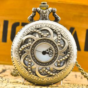 레트로 청동 Steampunk Openwork 꽃 플립 석영 소년과 소녀의 목걸이 기념 회중 시계