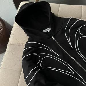 스트라이프 스플라이싱 자수 오버사이즈 후드티 미국 신상 하이 스트릿 트렌드 브랜드 더블 지퍼 블랙 지퍼 스웨트셔츠