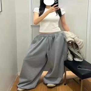 레트로 아메리칸 레이지 스타일 자수 루즈 와이드 레그 캐주얼 댄스 스웨트팬츠 여성용 트렌디 하이웨이스트 스트레이트 레그 팬츠