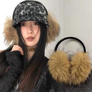 여성용 인조 모피 귀마개 따뜻한 플러시 귀 덮개 부드러운 헤드폰 스타일 한국어 Y2k 플러시 귀 따뜻하게 추위 보호 귀마개
