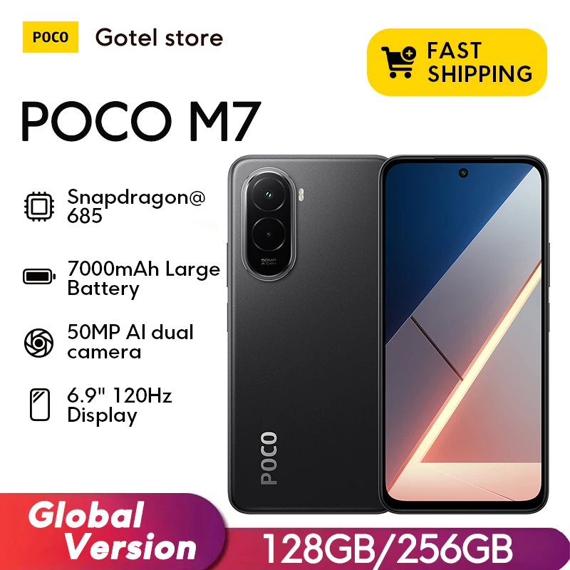[월드 프리미어] POCO M7 글로벌 버전 스마트폰 스냅드래곤 685 7000mAh 배터리 몰입형 6.9인치 FHD+ 디스플레이 NFC 33W 충전