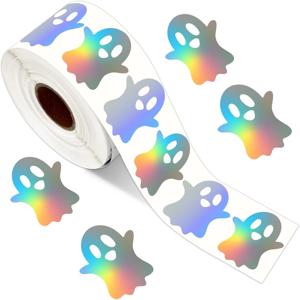 500pcs 할로윈 유령 스티커 롤 유령 레이저 스티커 할로윈 파티 호의에 대 한 장식 자체 접착 종이 데칼