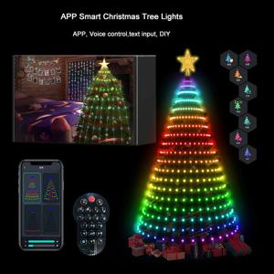 7피트 400LED 스마트 크리스마스 트리 조명, 별 모양 탑퍼 포함, DIY 색상 변경 앱 리모컨으로 크리스마스 트리 장식