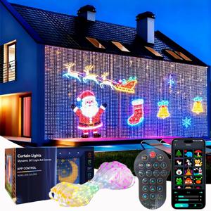 2개 스마트 LED 커튼 조명 LED 요정 조명 앱 제어 음악 동기화 DIY 패턴 IP67 방수 실내외 파티 장식용