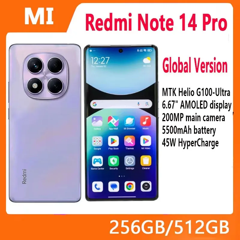 【브랜드+】샤오미 레드미 노트 14 프로 스마트폰 200MP AI 카메라 헬리오 G100-울트라 6.67인치 120Hz AMOLED 디스플레이 5500mAh 배터리