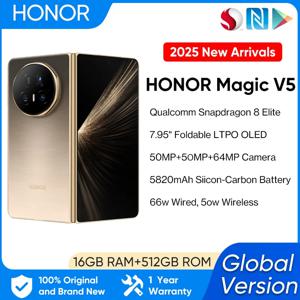 【브랜드+】HONOR 매직 V5 글로벌 버전 5G 폴더블 LTPO OLED 120Hz 디스플레이 7.92인치 50MP 카메라 스냅드래곤 8 엘리트 5820mAh 66W