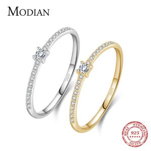 Modian 2021 진짜 925 스털링 실버 간단한 사각형 클리어 CZ 매력 여성을위한 골드 컬러 손가락 반지 결혼 약혼 쥬얼리