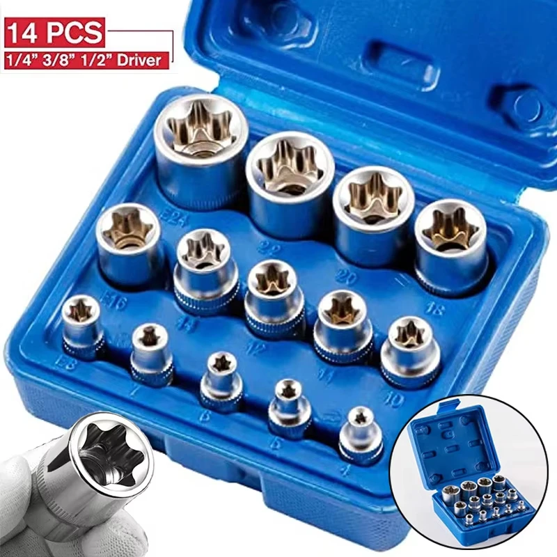 암컷 E 스타 Torx 소켓 세트, E4-E24 외부 육각 소켓, 너트 삽입, 다목적 조합 소켓, 14 개