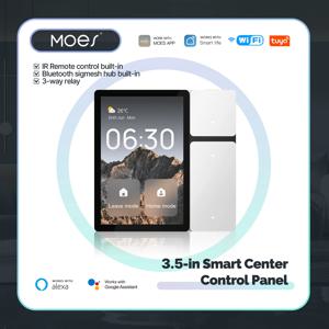 MOES 투야 와이파이 3.5 인치 스마트 컨트롤패널 스크린, 릴레이 3 개, 물리적 버튼 3 개, IR 리모컨, 블루투스 시그메쉬 허브 내장