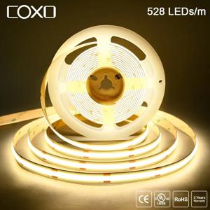 선형 디밍이 가능한 24V 12V COB LED 스트립 조명 10mm 528LED 유연한 LED 테이프 리본 RA90 룸 장식 3000K 4000K 6500K 조명