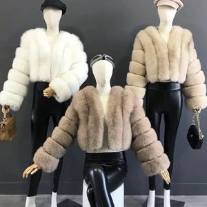 오픈 스티치 여성 가짜 모피 코트 두꺼운 따뜻한 여우 짧은 코트 턴 다운 칼라 솔리드 풀 슬리브 우아한 스플 라이스 가을 겨울