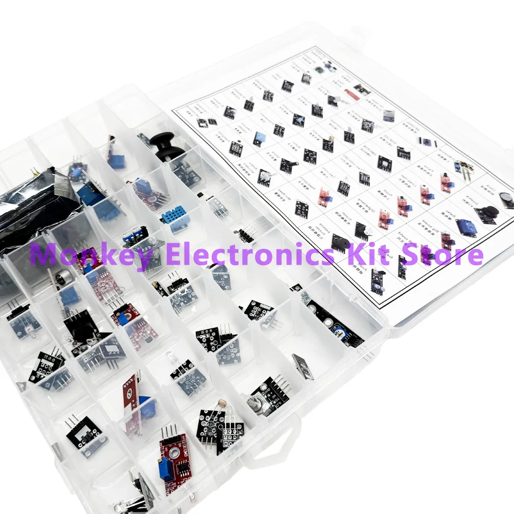 45 in 1 센서 모듈 및 Arduino Raspberry Pi용 16가지 스타터 키트, 37 in 1보다 우수함(박스 포함) DIY UNO R3 MEGA2560