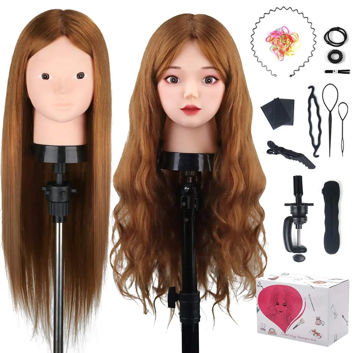 헤어 스타일을위한 80% 진짜 머리 인형 머리 마네킹 머리 머리 훈련 머리 끈 미용 연습 헤어 스타일링 어린이 선물