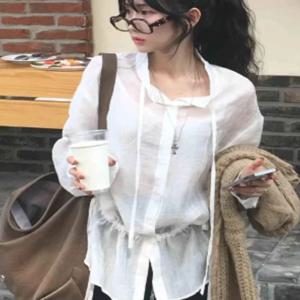 슬림핏 셔츠 긴 소매 루즈핏 단추 긴 스트링 루즈핏 슬림핏 셔츠 블라우스 셔츠 블라우스 긴 소매 루즈핏 단추 긴 스트링 셔츠