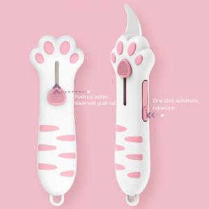 여자 휴대용 고양이 칼 귀여운 고양이 발 상자 커터 여자를위한 개폐식 발톱 칼 고양이 긁는 종이 칼 미니 골판지