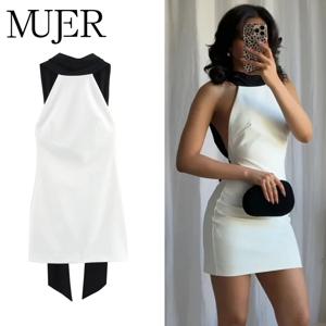 MUJER 화이트 백리스 숏 드레스 여성용 홀터 엘레강스 파티 드레스 오프숄더 미니 드레스 여성 신상 드레스