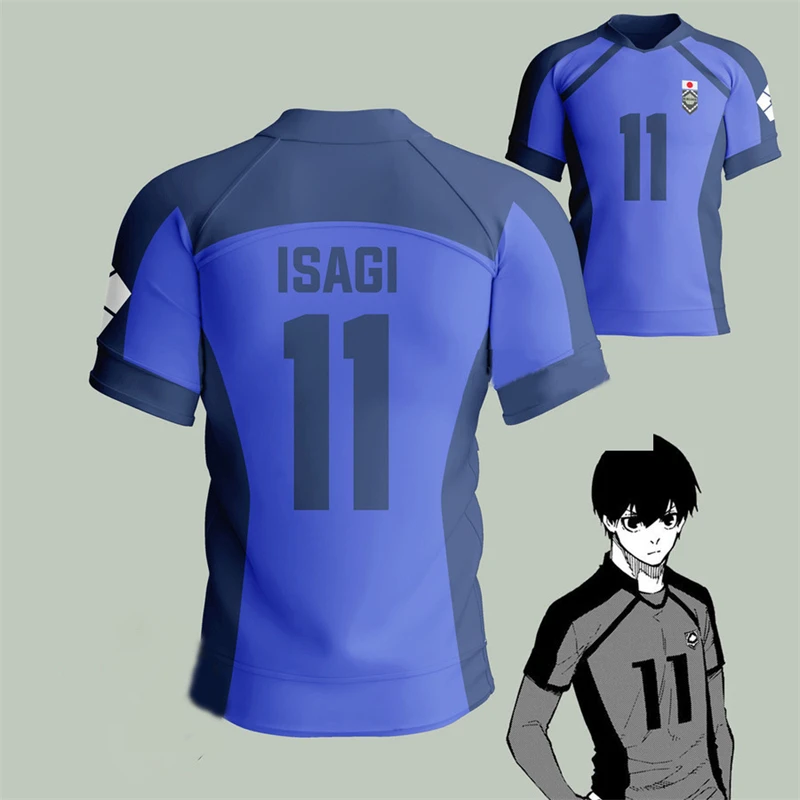 Anime Japan Blue Lock Isagi Yoichi 축구 유니폼 티셔츠 코스프레 Hyoma Chigiri Meguru Bachira Tee 맞춤 이름 번호 옷