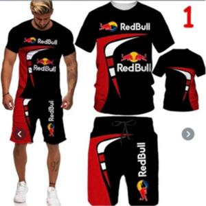 2025 뉴 여름 레드 불 브랜드 3D 인쇄 남자 스포츠 라운드 넥 티셔츠 반바지 세트 어린이 통기성 세트 부모 자식 세트