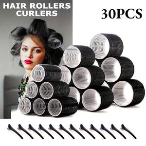 30개 무열 헤어 스타일링 키트 셀프 그립 롤러 18개 헤어 롤러 & 12개 클립 DIY 사용하기 쉬운 헤어 케어 뷰티 도구