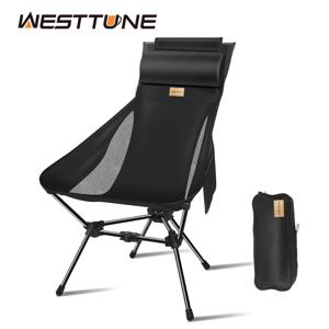 WESTTUNE 경량 접이식 하이 백 캠핑 의자 (머리 지원 포함) 휴대용 소형 야외 여행 피크닉 비치 Longue 의자