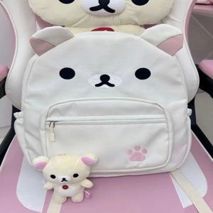 새로운 이지 베어 캔버스 백팩 대용량 브라운 밀크 화이트 베어 소프트 걸 더블 숄더 백 일본 스타일 학생 가방