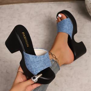 여름 여성 샌들 오픈 발가락 두꺼운 플랫폼 샌들 플립 플롭 야외 Chunky Heel 패션 미니멀리스트 하이힐 신발 여성