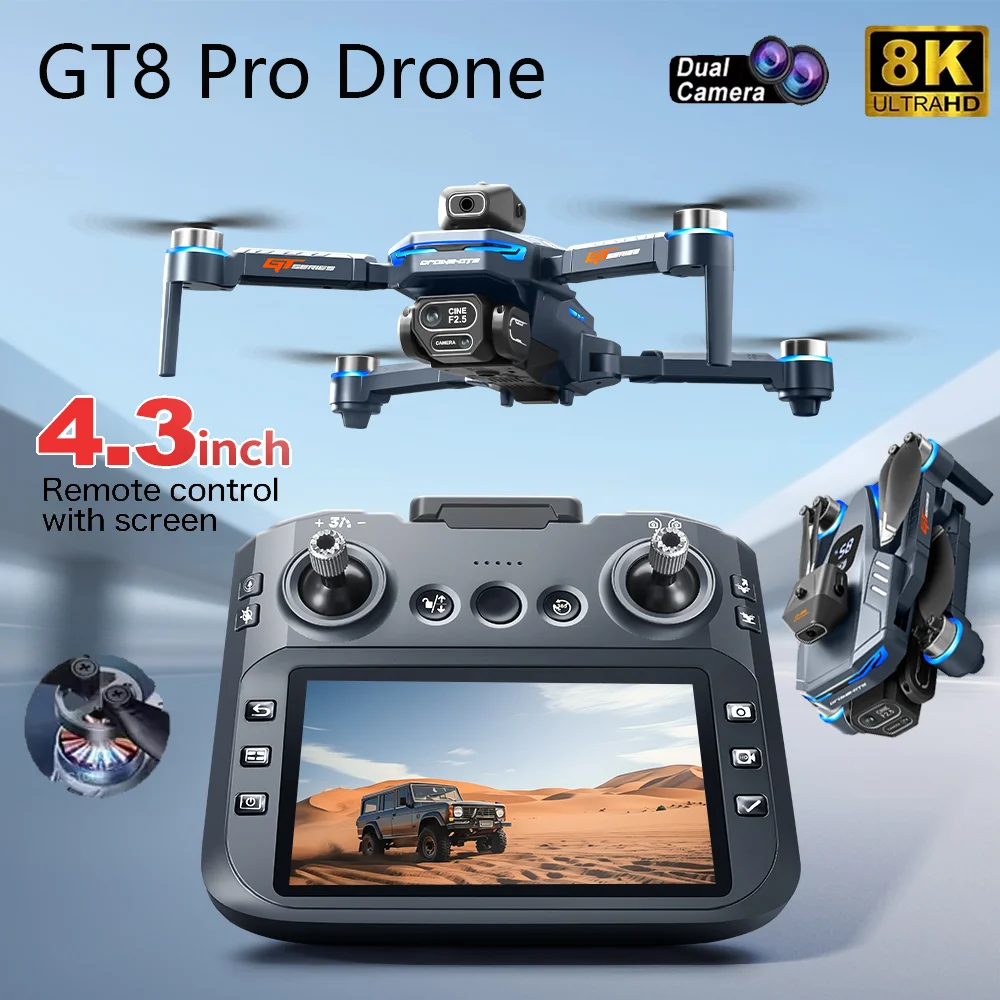2025 신형 GT8 드론 GPS 8K 전문가용 HD 360 °   듀얼 카메라 5G WIFI 브러시리스 모터 장애물 회피 접이식 쿼드콥터 장난감
