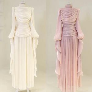 맞춤형 현대적인 스타일 복잡한 주름 셔링 드레이프 A 라인 하이 칼라 롱 드레스 맞춤형 행사 드레스 사이즈 사용 가능