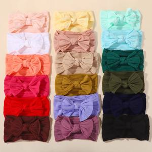8Pcs 무작위 컬러 나일론 아기 머리띠 큰 활 뜨개질 머리 스카프 유아 탄성 와이드 밴드 헤어 타이 머리에 해를 끼치 지 않습니다