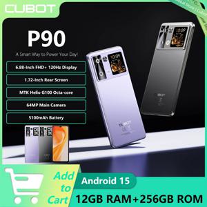 스마트폰 안드로이드 15 Cubot P90, 6.88인치 120Hz 화면, 24GB RAM(12+12GB 확장), 256GB ROM, G100 옥타코어 2.2GHz 프로세서, 64MP 카메라, 5100mAh 배터리, NFC, 듀얼 스피커, 4G 폰, smartphone android