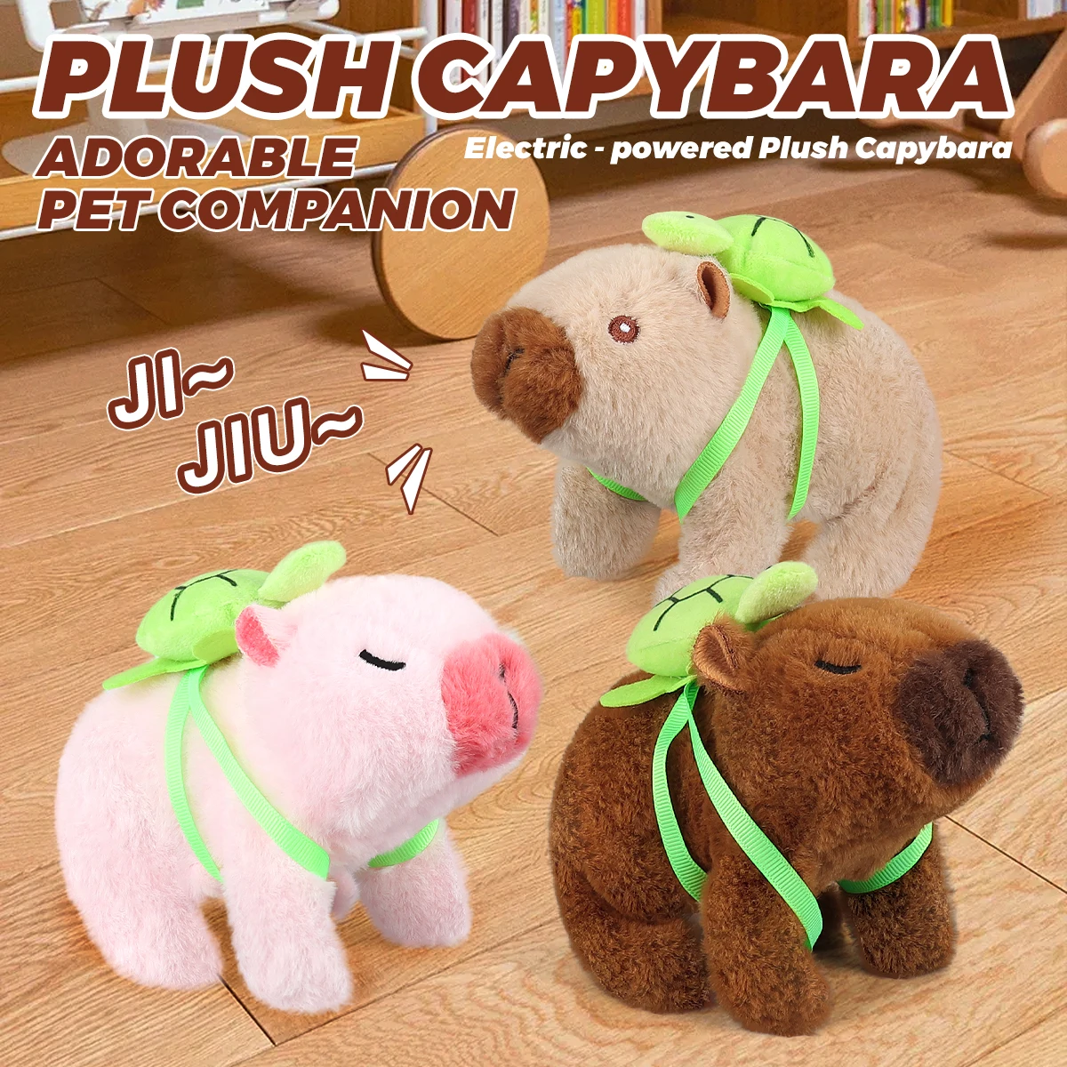 1Pc 시뮬레이션 전자 플러시 Capybara 뒤로 거북이 걷기 소리 움직이는 입 인형 애완 동물 장난감 생일 선물
