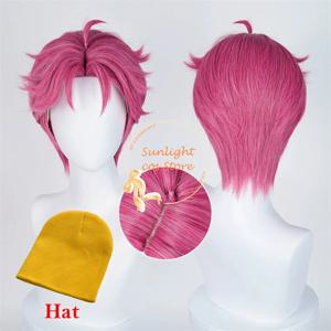 사자 보이즈 애비 코스프레 가발 로즈 핑크 30cm 가발 진우 베이비 애비 로맨스 미스터리 코스 애니메이션 가발 남성용 내열성 합성 헤어