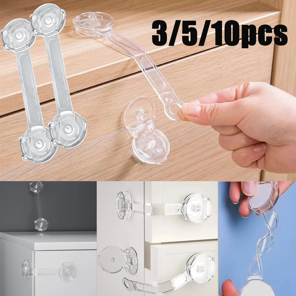 3-10Pcs 어린이 안전 잠금 장치 투명한 Anti-Opening 다기능 소프트 스트랩 안전 잠금 장치 Anti Pinch 안전 보호 버클