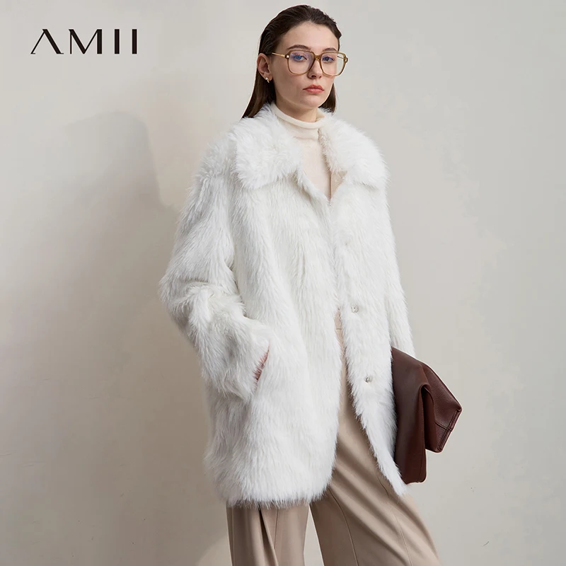 AMII 겨울 퍼 코트 2025 가을 신상 턴다운 칼라 다용도 코트 여성 롱 슬리브 루즈핏 캐주얼 여성 아우터 12554008