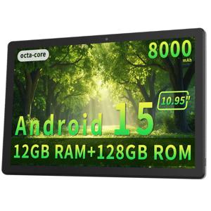 2025년 업그레이드 안드로이드 15 태블릿 10.95인치, 12GB+128GB+512GB, 8000mAh 대용량 배터리, 듀얼 WiFi 6, 듀얼 카메라, T606 옥타코어 CPU